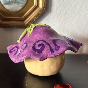 Purple piggy bank handmade mushroom